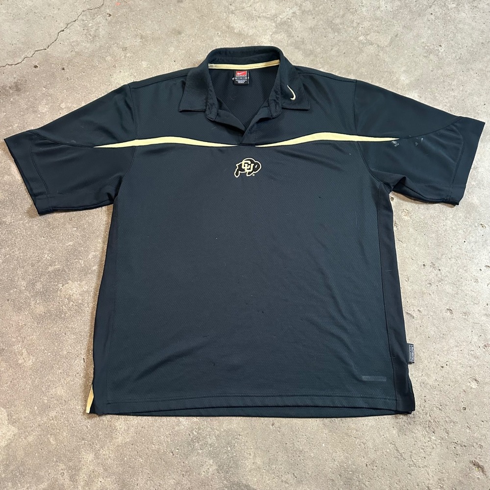 Vintage Y2K Nike Polo Shirt Mens Large Black Gold Colorado Buffaloes CU NCAA